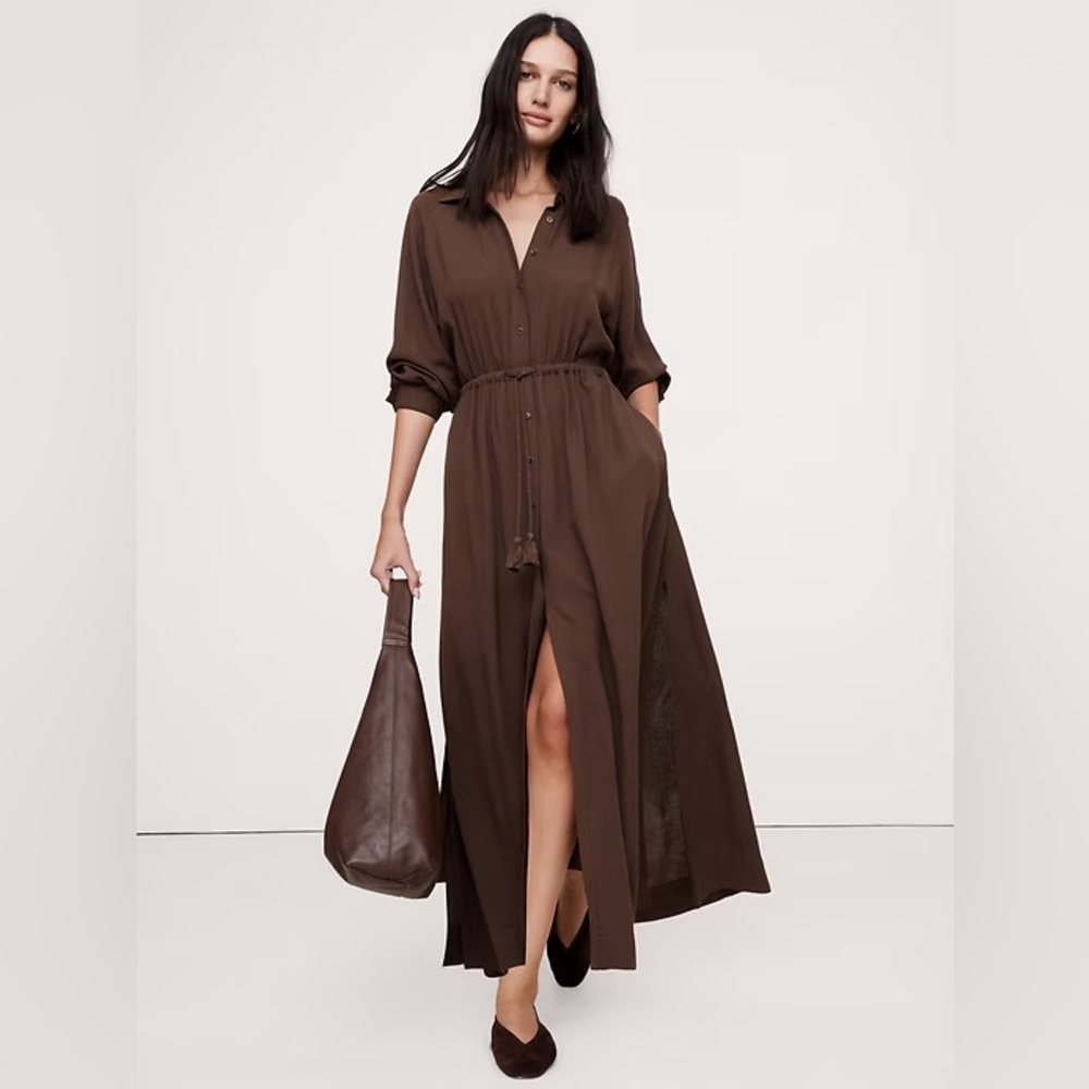 Banana Republic Gauze Maxi Shirtdress Espresso Brown M Tall